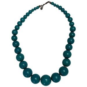 Vintage Teal Green Faux Pearl Graduated Acrylic Large Beaded Necklace 17”